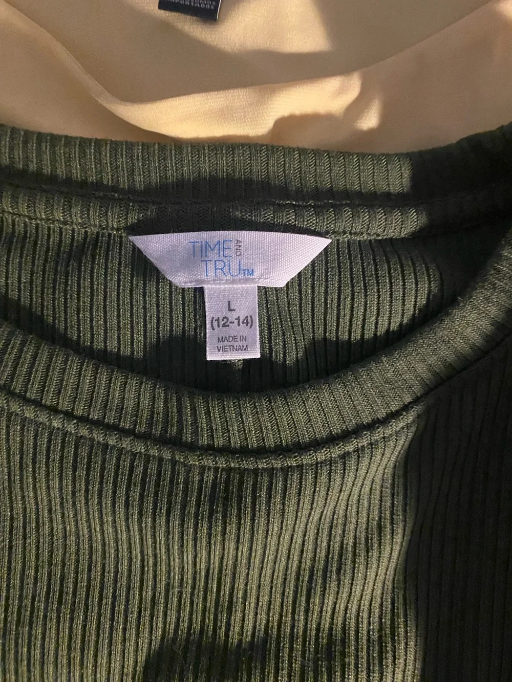 Time and Tru Olive Green Ribbed Long Sleeve Shift Dress